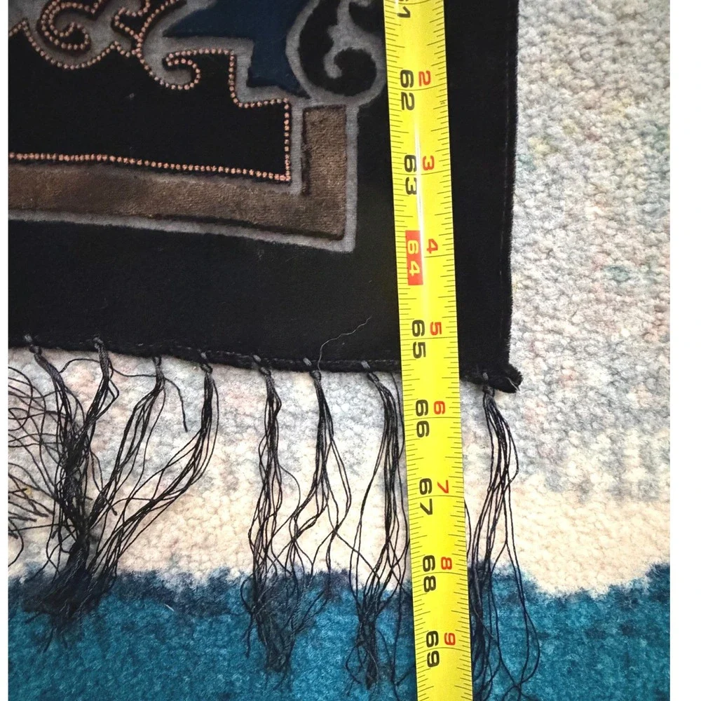 Vintage Italian Silk Blend Velvet Burnout Paisley Scarf Fringe Boho Wrap Shawl